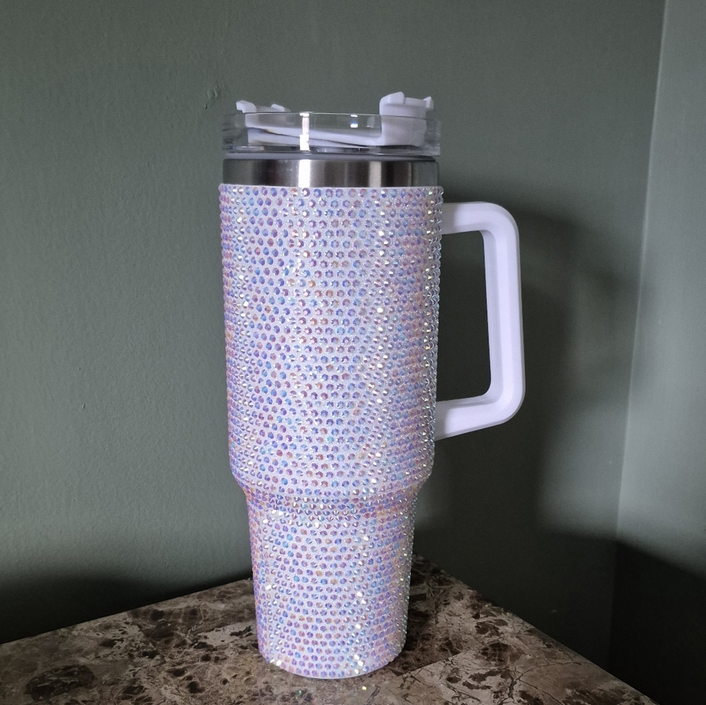 Rhinestone Glitter Bling 40oz tumbler w/Handle & Straw- Stainless Steel NIB